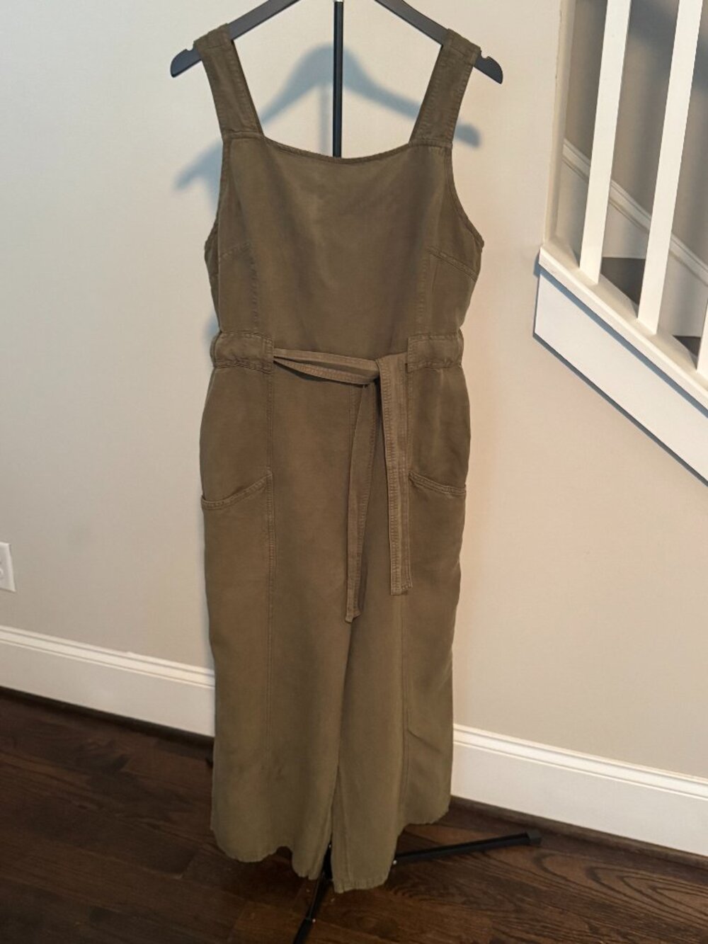 Nicole Miller Olive Green Belted Jumpsuit Size Large